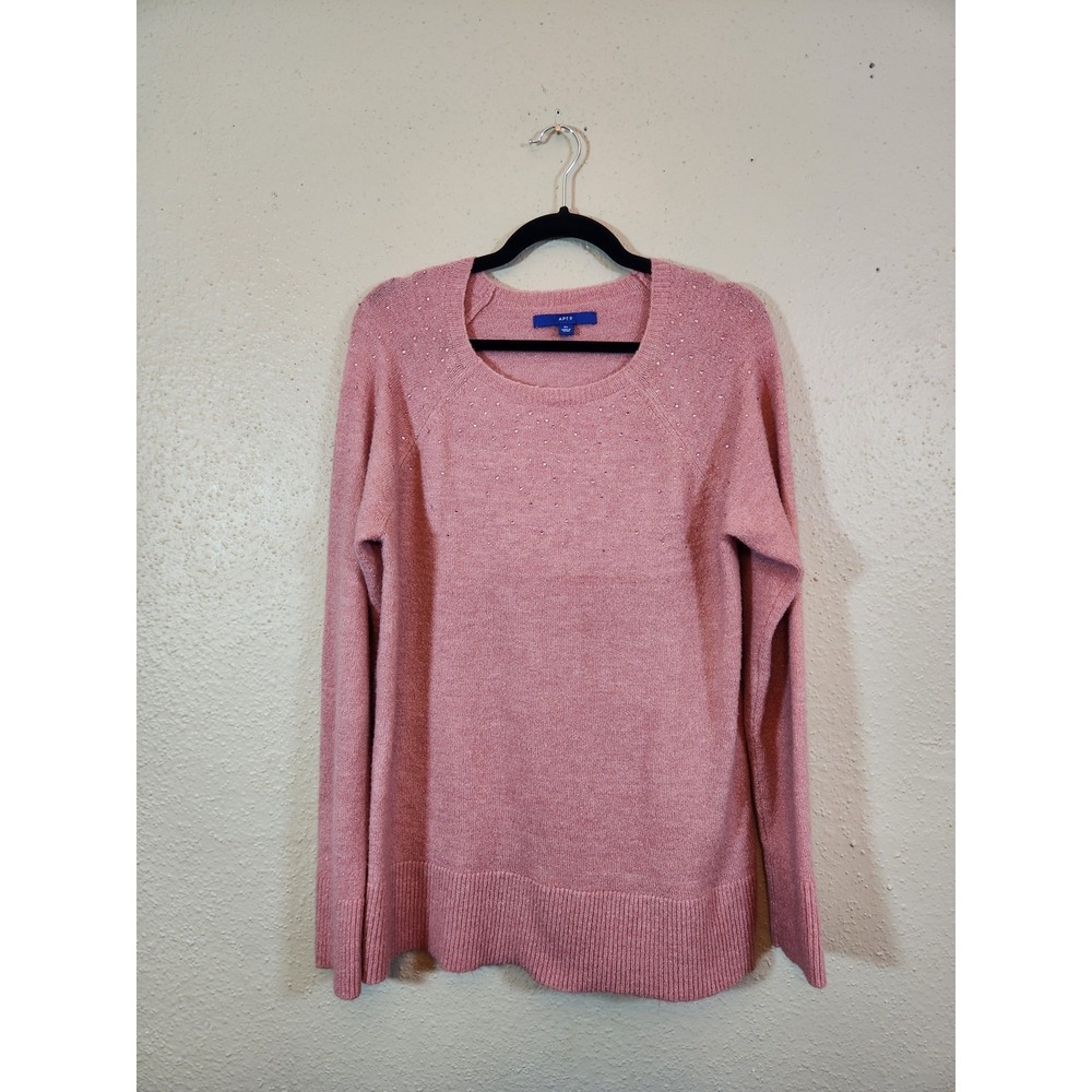 Apt. 9 Womens XL Pink Pullover Sweater Rhinestone Embellished Shimmer Raglan